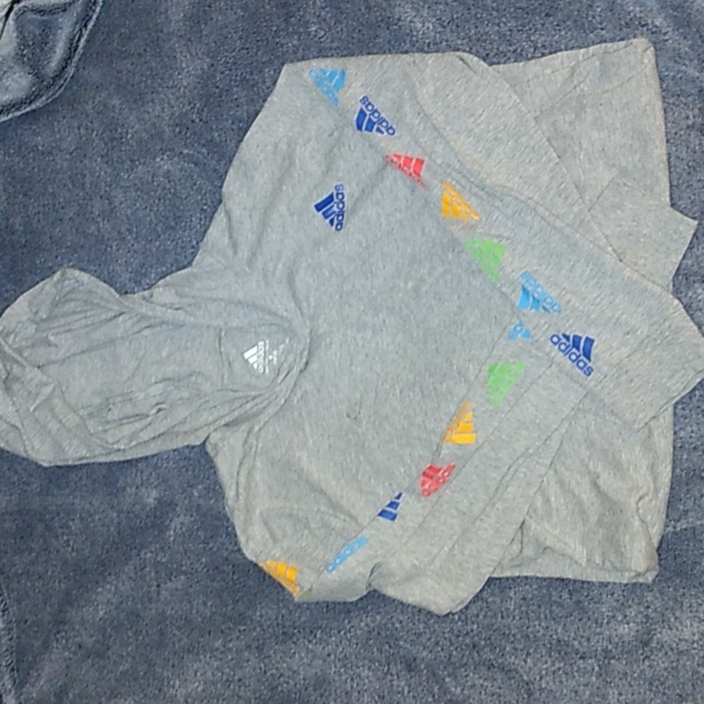 Adidas Gray Hoodie with Colorful Logos Boys M
